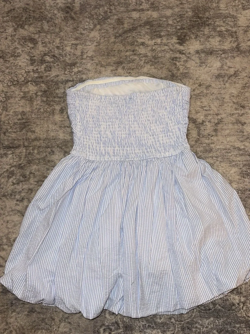 Strapless Light Blue & White Striped Dress